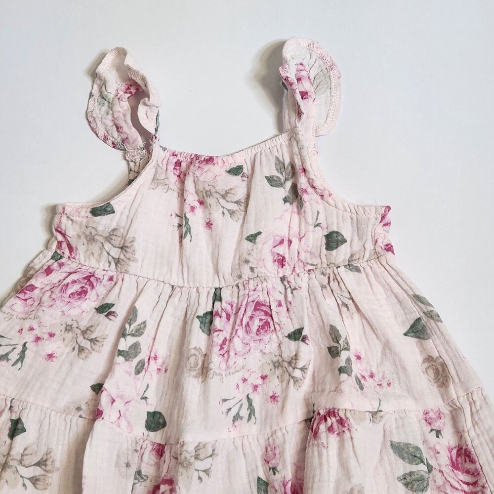 Juicy Couture Pink Rose Floral Cotton Gauze Tiered Dress Girls 3T Cottagecore - Picture 5 of 10